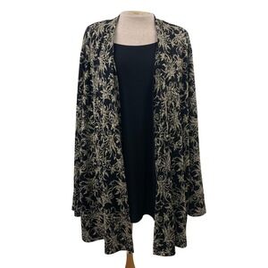 CJ Banks Black Gold Floral Print Open‎ Front Cardigan Top Plus Size 3X